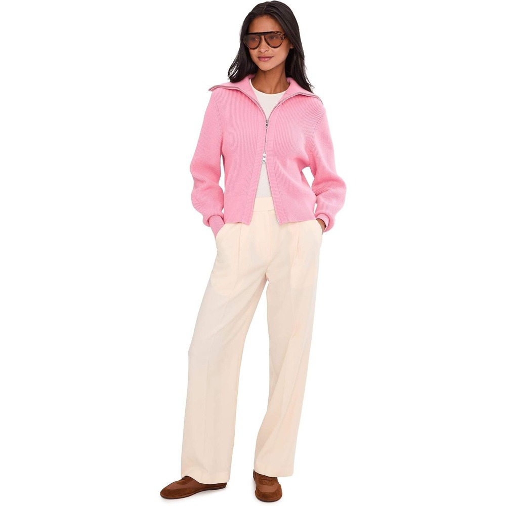 Varley Enrico Ribbed Knit Jacket Pink XL Full Zip Cardigan Coquette Athleisure